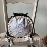 貴重whitework*フランスアンティーク手刺繍*麦と花*楕円底*巾着バッグ