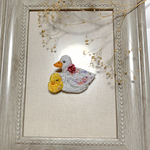 刺繍ブローチ　アヒルの親子