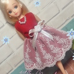 リカちゃん服ワンピース 〜赤チュール×バラ〜