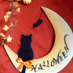 ハロウィン ムーンと黒猫 キャット リース 三日月