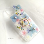 お花をギュギュっと詰め込んだiphoneケース/押し花ケース　リング有り無し選べます～　iphone16  iphone15