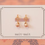 【再】レースのようなお花とコットンパールの樹脂ノンホールピアス(樹脂製イヤリング)④（お花チャームシリーズ）