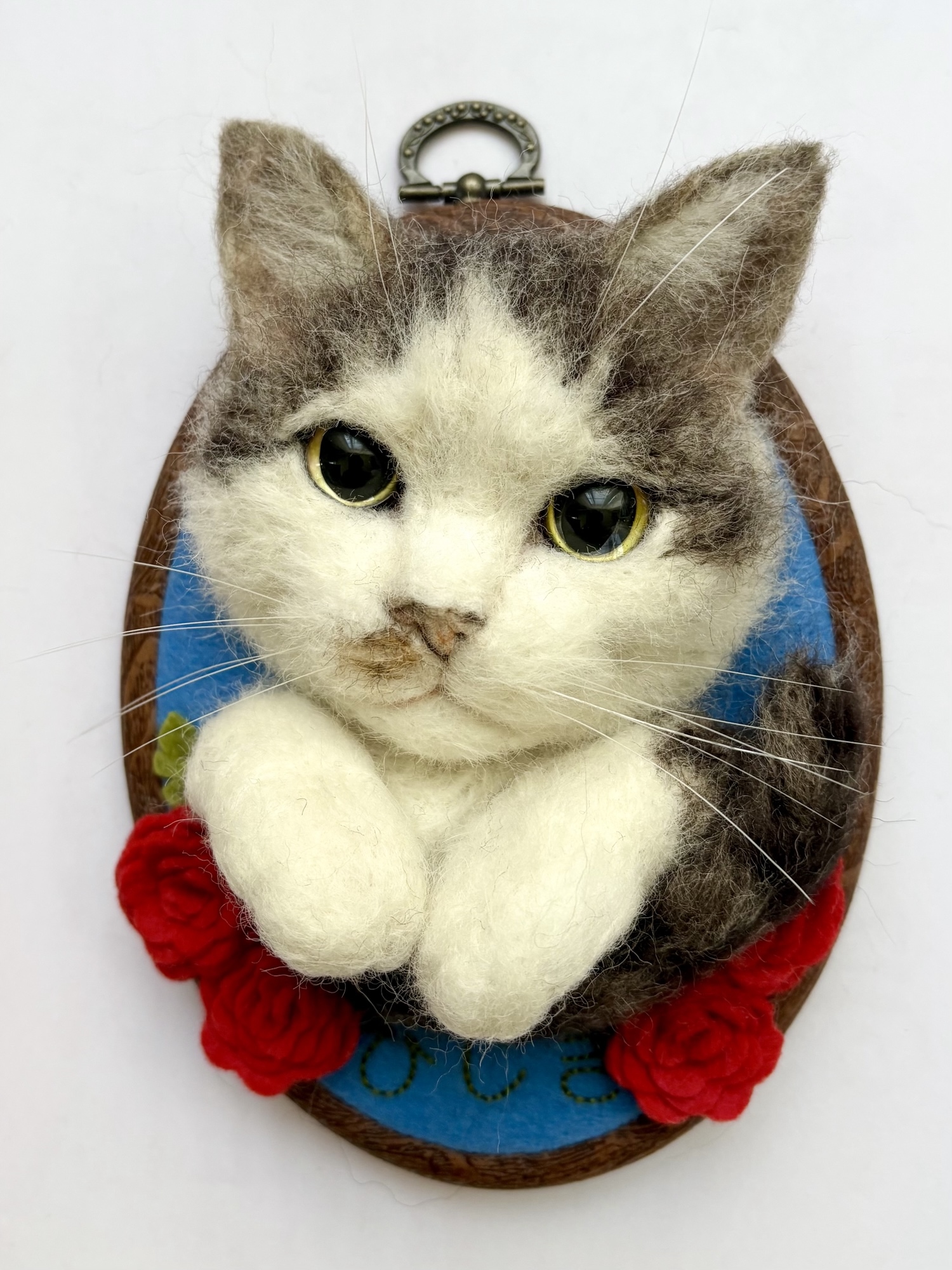 羊毛フェルト　オーダー　猫　顔＋上半身 オーダーメイド】等身大・羊毛リアル猫 顔パネル 〜シンプル