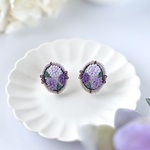 紫陽花のしずく刺繍イヤリング/ピアス（むらさき）