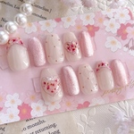 《花しずくの恋》桜ピンク×押し花ハートの春ネイルチップ／上品ガーリー×大人かわいい×サイズオーダー対応