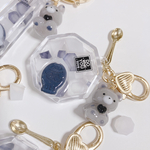 塩豆大福×琥珀糖　ハンドメイド　レジン　シャカシャカキーホルダー　シェイカー　多角形　黒たい焼き　くまちゃん
