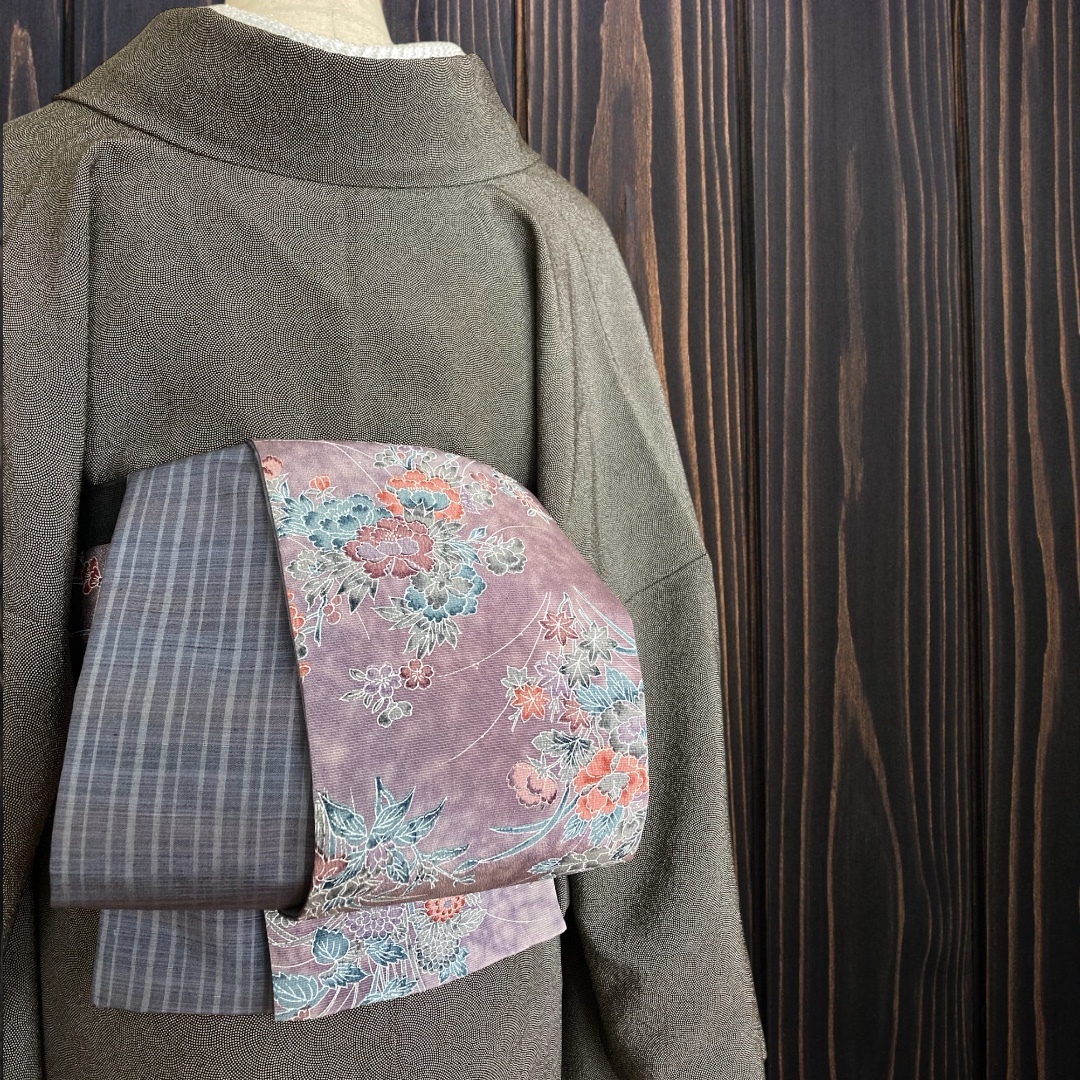着物反物* 更紗縮緬と伊吹間道 大人の兵児帯 半幅帯 長尺450cm