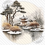 【海外素材4-30】   和柄 背景素材 背景 日本庭園 素材 シンプル素材 写真用紙 人物素材 ステッカー 人物ステッカー コラージュ