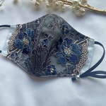 【刺繍レースマスク】ネイビー刺繍にゴールドラメが繊細で上品♡クレンゼ 3サイズ