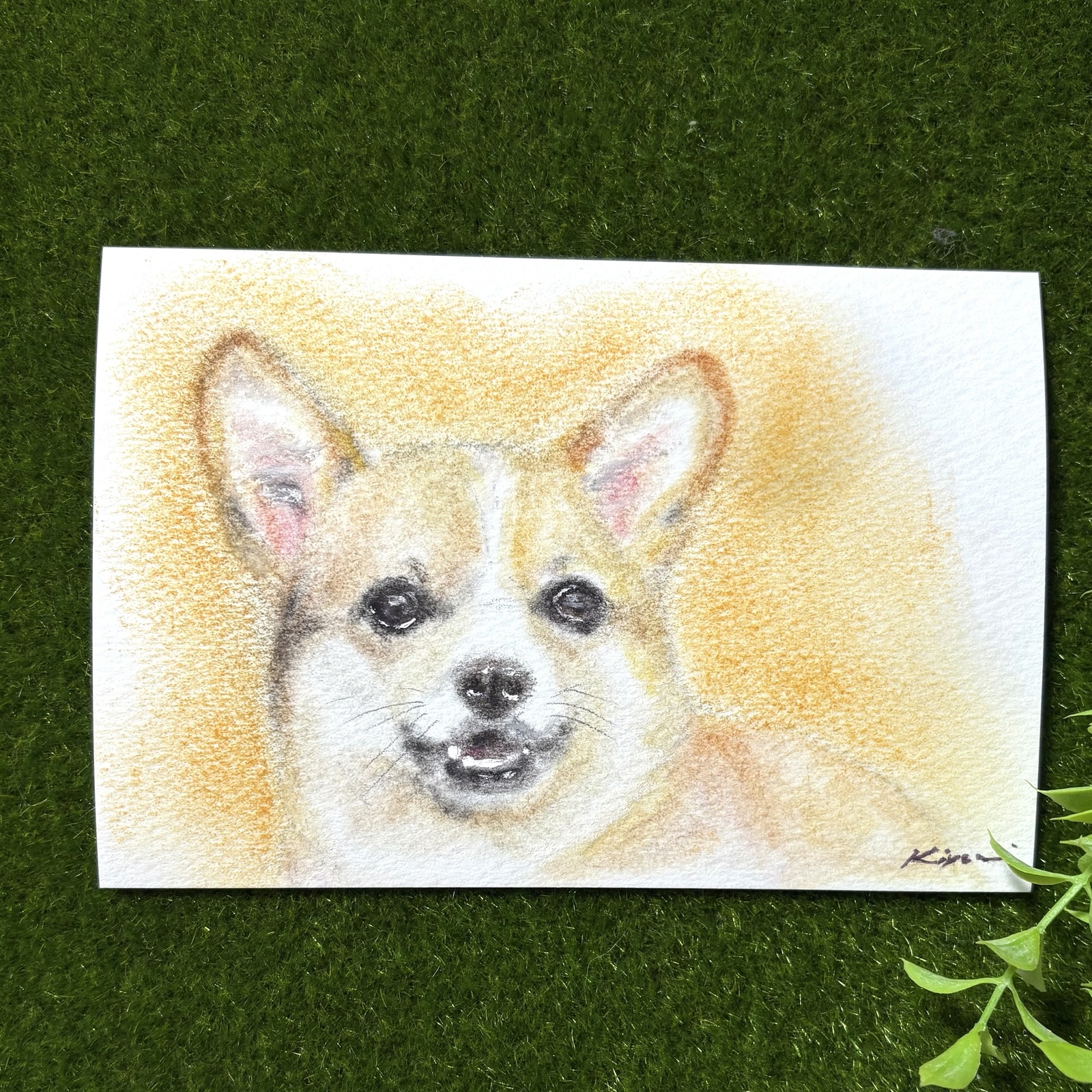 コーギー　ウェルシュコーギー　犬　犬の絵　原画　絵画　鉛筆画　手描き　イラスト コーギー ウェルシュコーギー 犬 犬の絵 原画 絵画 鉛筆画