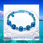 ［再販5］蒼い海を花束にして💐　シングル　ワイヤー　ブレスレット　#螢硝子　#ホタルガラス