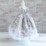 ドールドレス お花摘みワンピ ブルーグレー アウトフィット リカちゃん 1/6ドール用