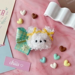 チェックリボン🎀ふわふわホワイトくまちゃん　ヘアクリップ　　モールドール