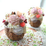 ナチュラルバスケット【 プリザーブドフラワー 】   造花 アートフラワー フラワーギフト 結婚祝い 開店祝い 新築祝い 両親へのプレゼント ピンクのお花 籠アレンジ