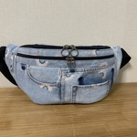 ハンドメイド　デニムリメイク　ウエストポーチ　ボディバッグ　レインボー