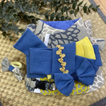 S 着物ハーネス　菊の花ブルー帯　リボンヘアゴムつき　うさぎハーネス　kugshop うさぎ浴衣　うさぎ着物　うさぎ服　うさんぽ　撮影会　