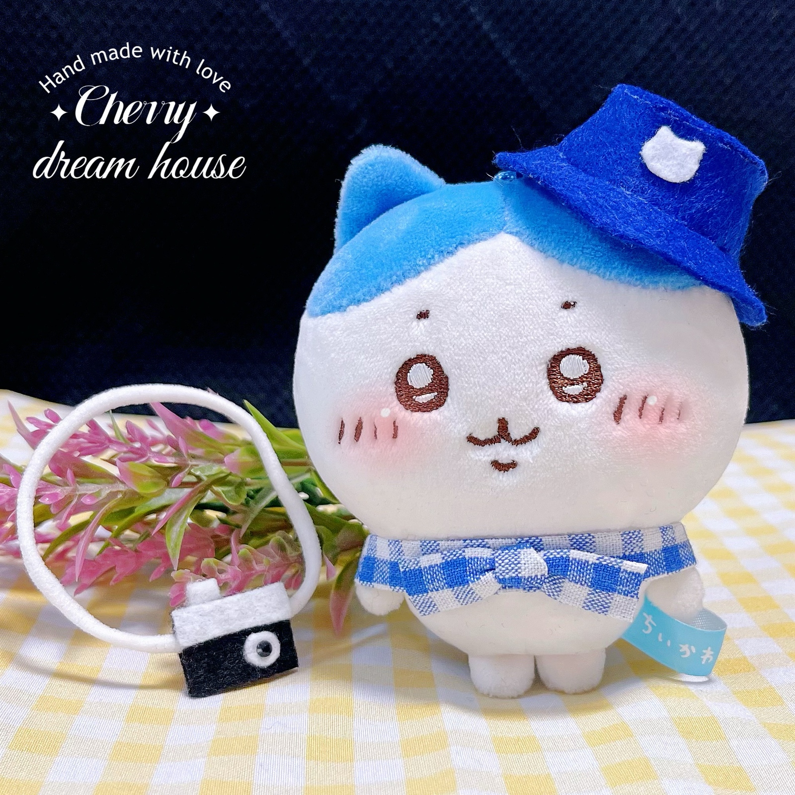 ハチワレさま　10センチサイズのぬいぐるみ服 ぬい服 10cm 着せ替え ちいかわ ハチワレ ピクニック衣装 3点セット