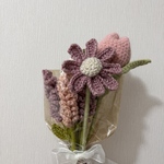 ハンドメイド　ピンク系花束　枯れないお花　毛糸　かぎ編み　プレゼント　インテリア