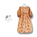 【SALE♪2400円→1800円】はながらチュニックワンピース　ぽわんと袖　花柄　ブラウンベージュ　コットン　半袖　ゆったりサイズ