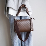 キルティング ギャザーハンドル 2way ハンドバッグ（ブラウン）旅行におすすめ！撥水エコレザー ミニショルダーバッグ