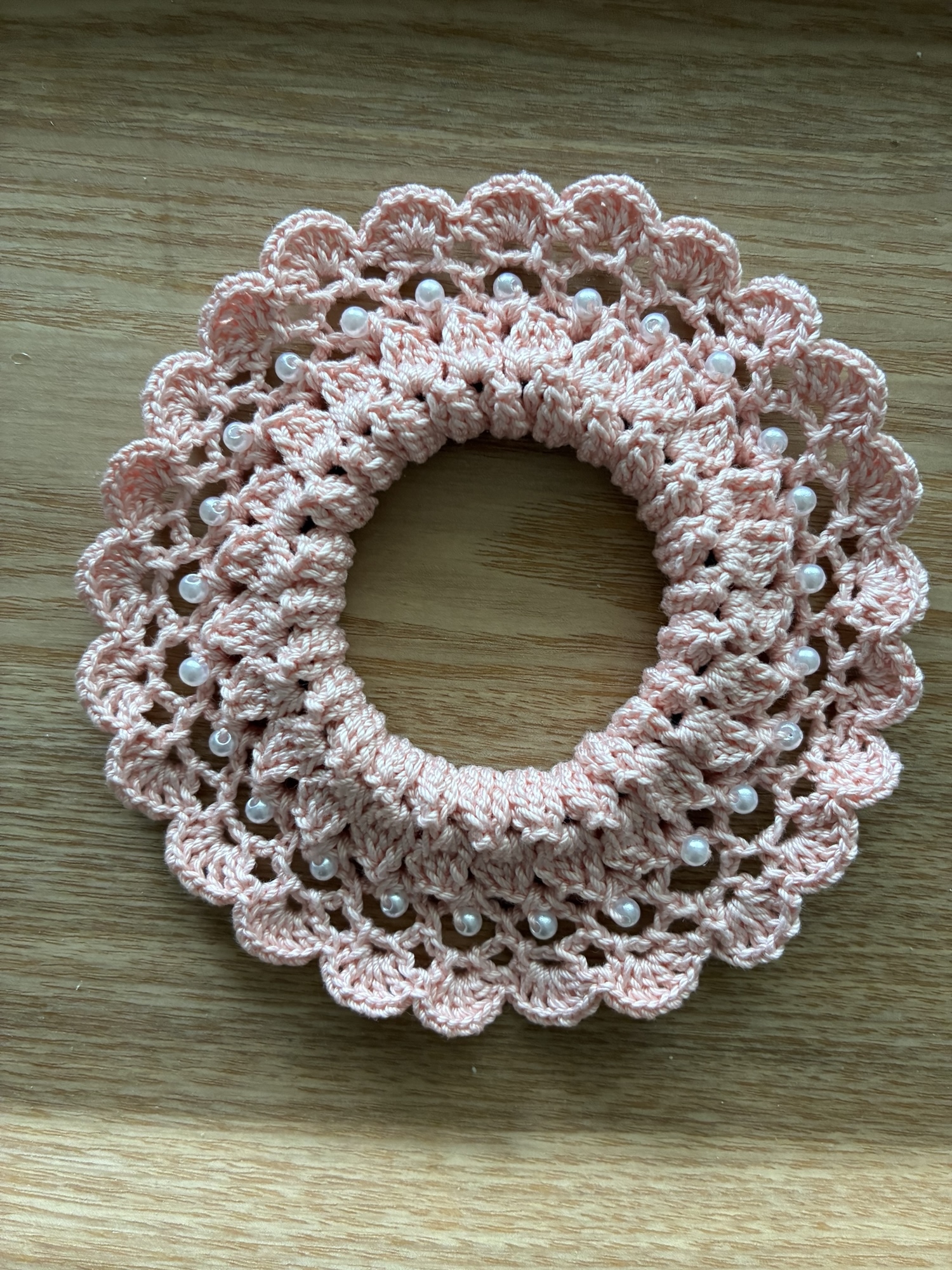 シュシュ ヘアゴム かぎ針編み グレーラメ/ シュシュ ヘアゴム かぎ針