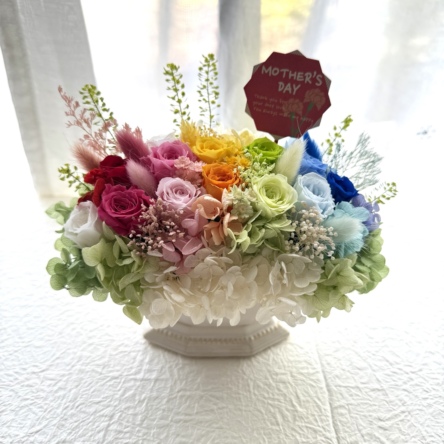 新作13色のバラ虹色プリザーブドフラワーアレンジ 母の日ギフト 結婚新築出産還暦開店祝い 誕生日プレゼント 敬老の日