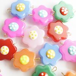 2個 花のガラス中間パーツビーズ 20㎜ ランダム カラフル 染め レトロ アンティーク フラワー キッズ かわいい 小さい 色付け ２カン 中間パーツ つなぎ