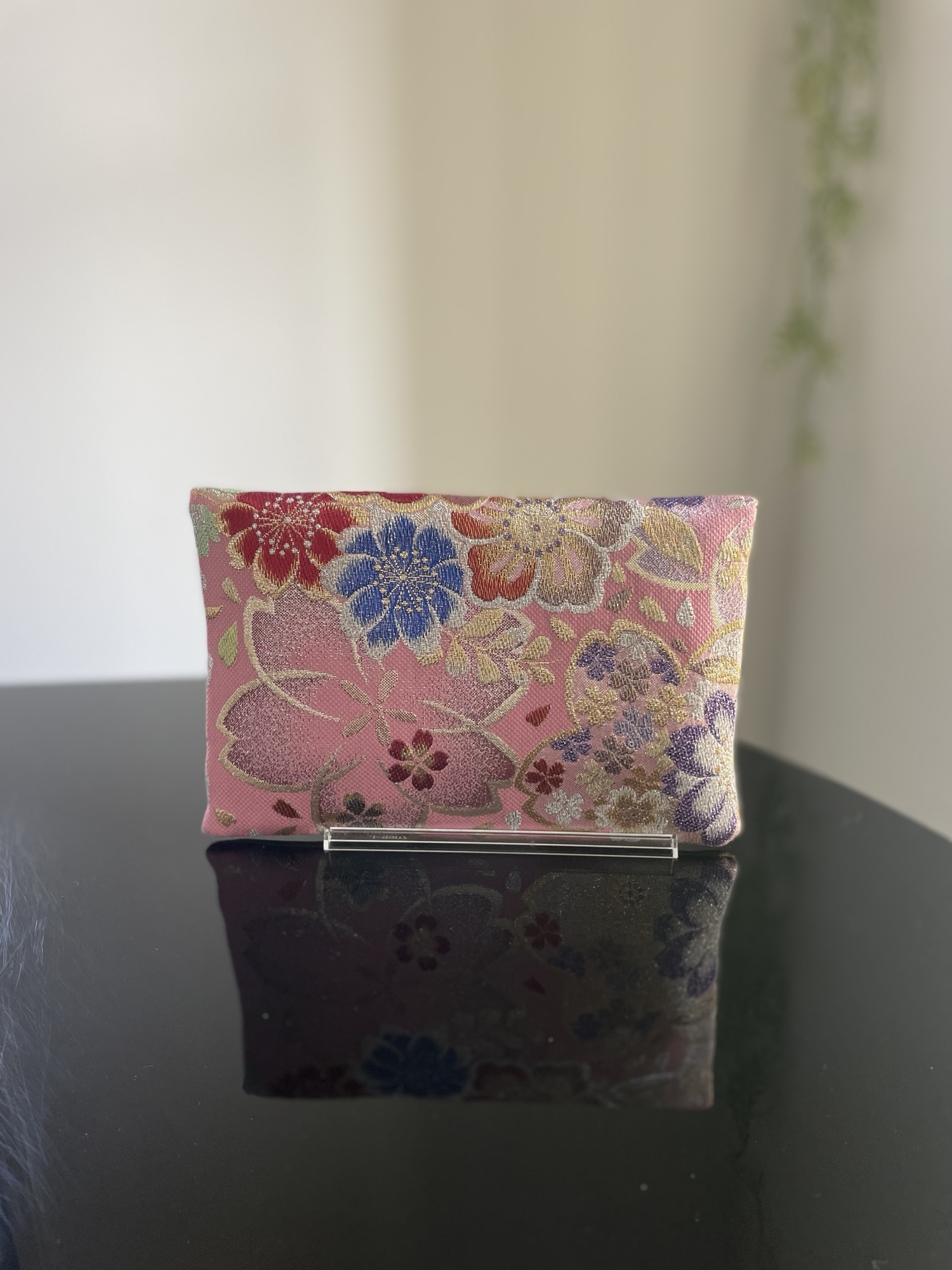 帯リメイク ポーチ 御朱印帳ケース ピンクの桜 - 帯・着物