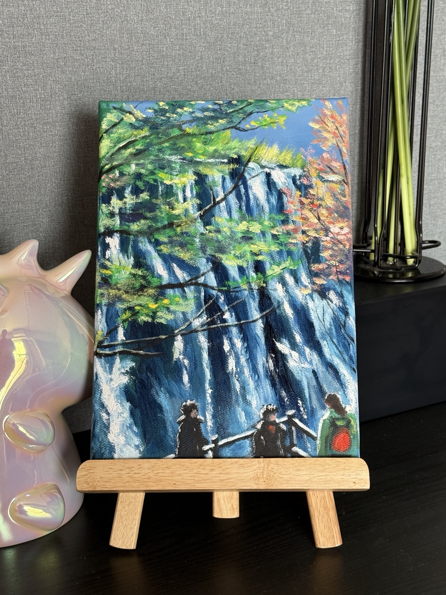 赤目の滝 絵画 油絵 紅葉 滝 原画 絵 インテリア oilpainting art