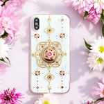 【全機種製作可】ピオニーピンク/スマホリング付きケース/7月誕生石ルビー