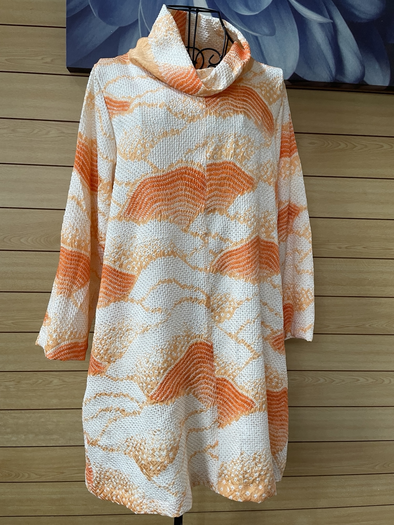 着物リメイク☆346紬コクーンチュニックワンピース／サイズL～LL From Kasuri kimono [Loose cocoon tunic] pattern paper, how