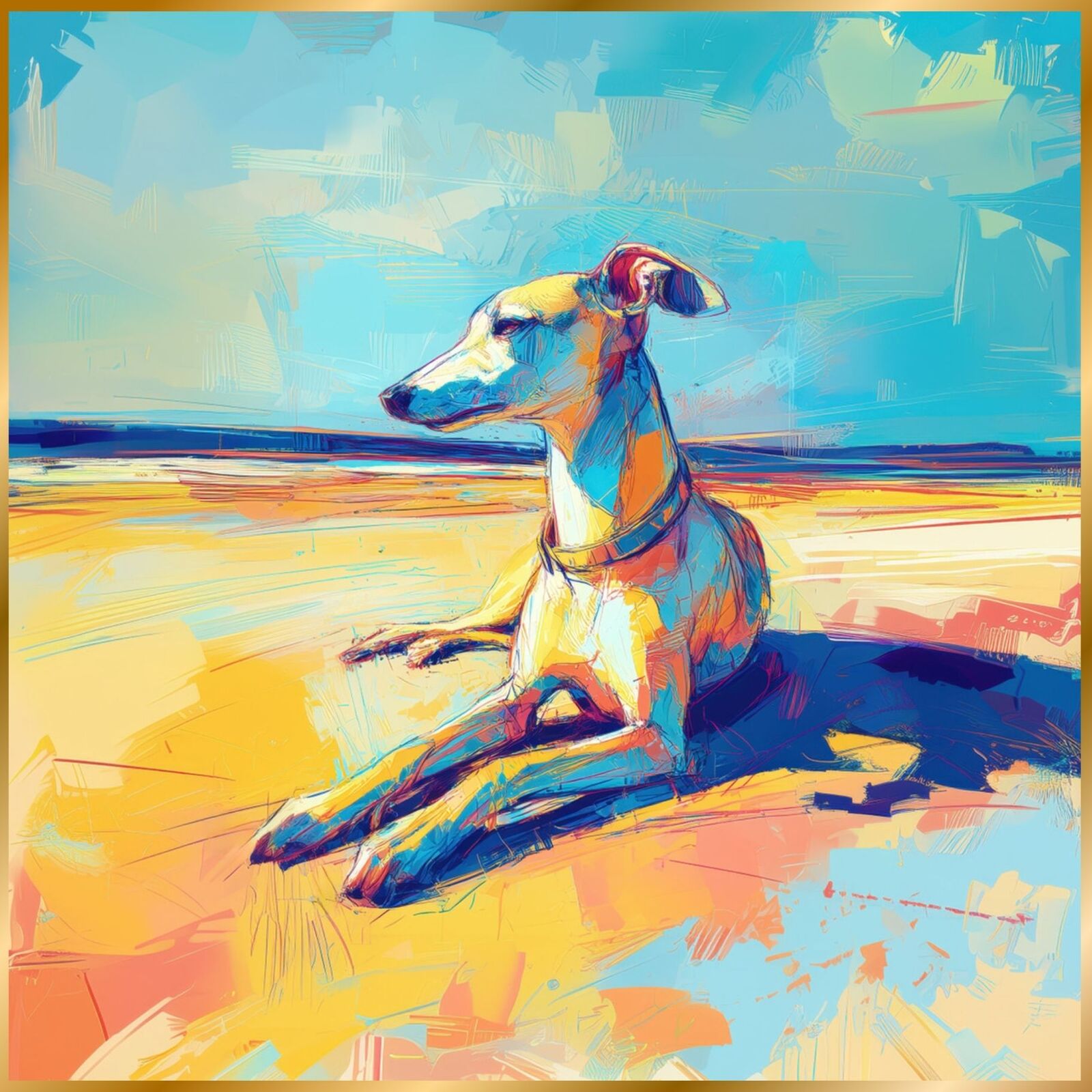 イタリアングレーハウンド クレヨン画 肖像画 犬 イタグレ 手描き インテリア イタリアングレーハウンド クレヨン画 肖像画 犬 イタグレ