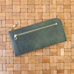育てる長財布(ダークグリーン)バフィング加工イタリアンレザー◇薄くて軽くて大容量！カード入れは14か所◇L字ファスナー財布