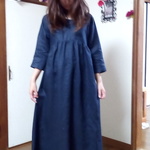 リネン　ネイビー　スッキリ見える大人ワンピース👗