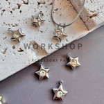 ☆再入荷【2pcs】ステンレスプチスターストーンチャーム　ステンレスシルバー