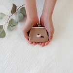 コーヒー刺繍の小銭入れミニがま口　コンパクト財布　ベージュ　小さめ財布　