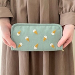 【再販】アイスクリームの手刺繍財布 (ブルー)