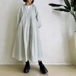 羽織ワンピース * Cotton リップル素材　GreenXCream ストライプ柄 *