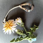 つまみ細工　白花タンポポの根付ストラップ