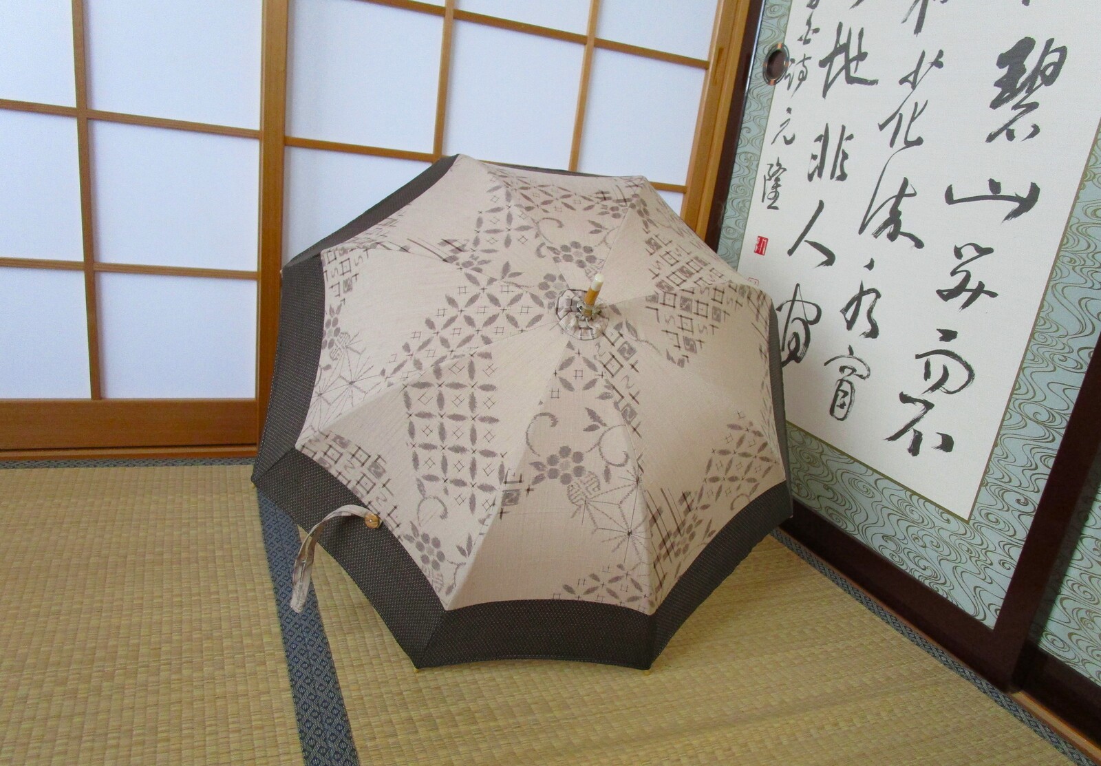 手織り紬と大島紬の日傘（傘袋付き）