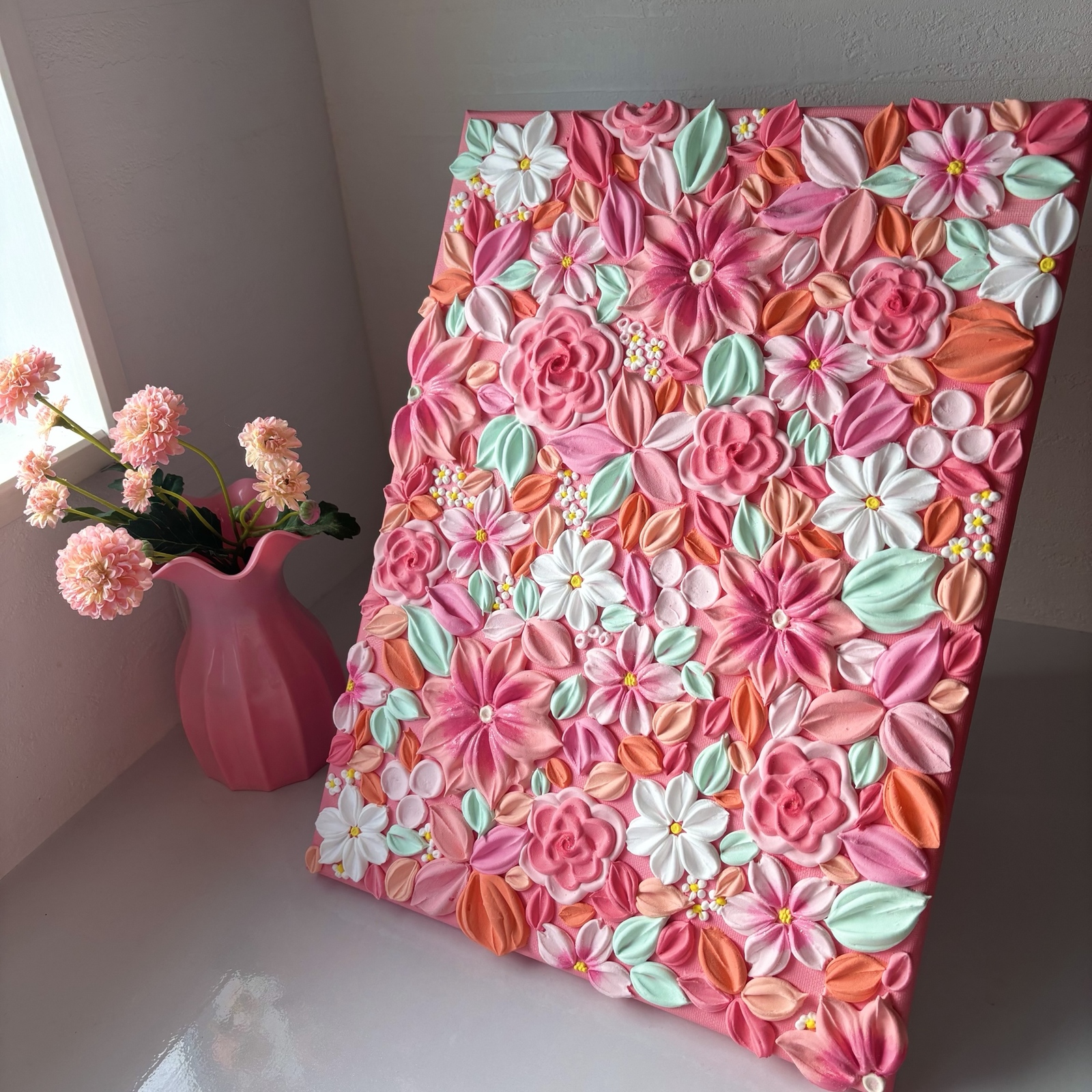 現代アート　30×30㎝　花　テクスチャーアート　モダン　アートパネル 現代アート 30×30㎝ テクスチャーアート モダン 絵画 抽象画