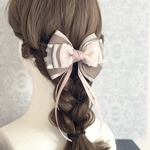 ピンク ブラウン ダブルリボン 細リボンたらりん付き リボンヘアアクセサリー 大きめリボン プレゼント 
