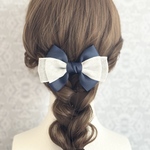白レース× 紺 リボンヘアアクセサリー バレッタ ポニーフック ヘアゴム やっとこピン フォーマル ネイビー 卒業式 入学式 結婚式 発表会 大人リボン