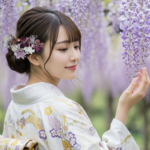 紫系フラワーと桃の花の髪かざり　No.V001　髪飾り　成人式　卒業式　結婚式　成人式髪飾り　卒業式髪飾り　結婚式髪飾り　ヘアアクセサリー　おしゃれ　可愛い　振袖　着物　和装　前撮り　花嫁