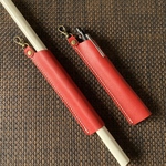 【ヌメ床革レッド】直径１６ｍｍのペンの入る筒状ペンホルダー ペンケース