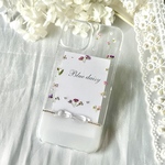 きらめくリボンとアリッサム フレーム iPhone16e対応 iPhoneケース スマホケース 押し花 小花 花束 本物のお花