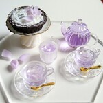 あじさいのミニチュアティーセット　お茶会　フェイクスイーツ　フェイクドリンク　ティーカップ　レトロ　紫　ティーポット　ケーキスタンド　アフタヌーンティー　ドールハウス