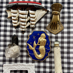 期間限定値下げ⭐️人魚の真鍮の本革ブローチ（ブルー）