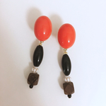 15.【一点物】オレンジストーンとウッドパーツのイヤリング