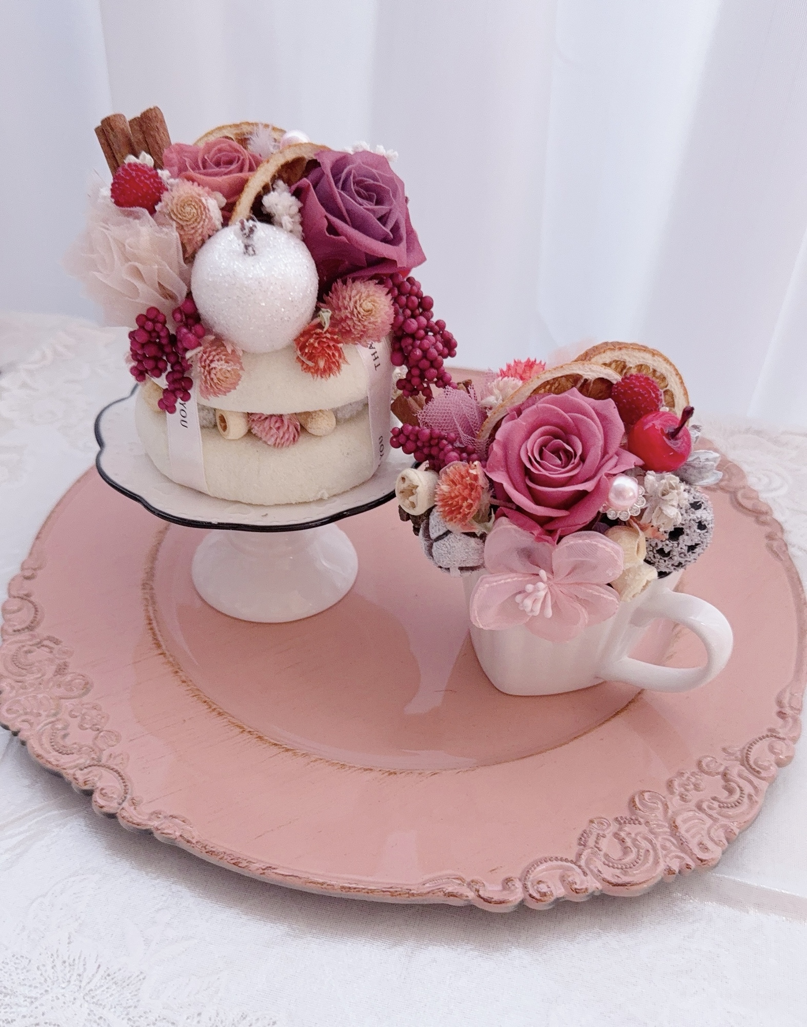 プリザーブドフラワーピンク?デザートケーキ??アレンジ